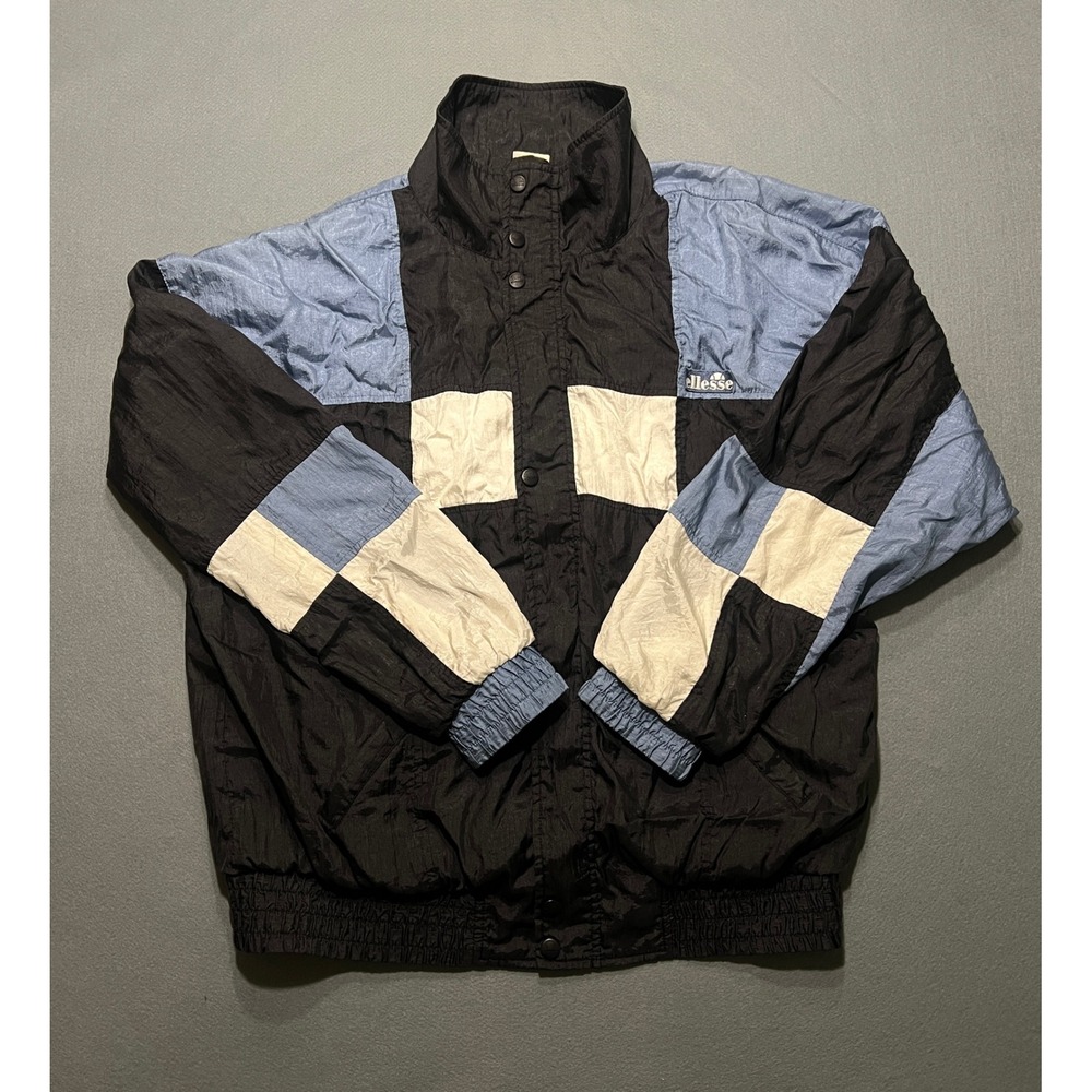 Vintage Ellesse Colorblock Windbreaker Jacket Black Blue White Mens 42 Large